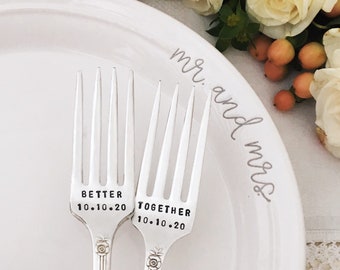 Vintage Wedding Forks - Better Together, hand stamped, cake forks, personalized and dated