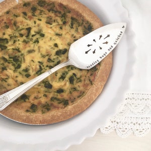 Sending Hugs and Quiches hand stamped vintage server, care package, image 2