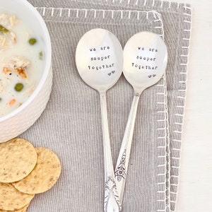 hand stamped soup spoon we are souper together, personalized vintage silver soup spoon image 2