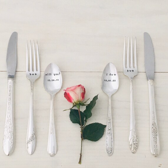 Hand Stamped Wedding Silverware Place Setting Personalized