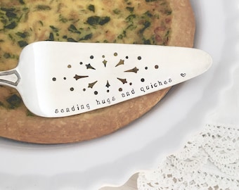 Sending Hugs and Quiches - hand stamped vintage server, care package,