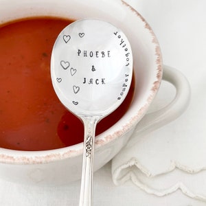 Personalized soup spoon souper together, valentine gift, anniversary gift, hand stamped spoon image 1