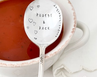 Personalized soup spoon - souper together,   valentine gift, anniversary gift, hand stamped spoon