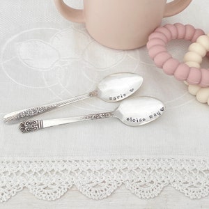antique silver baby spoon, personalized baby gift, newborn present, baby shower gift, baptism, christening, keepsake baby gift image 3