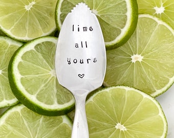 Lime All Yours,  vintage silverplate fruit spoon, grapefruit spoon, citrus spoon,  hand stamped and personalized.