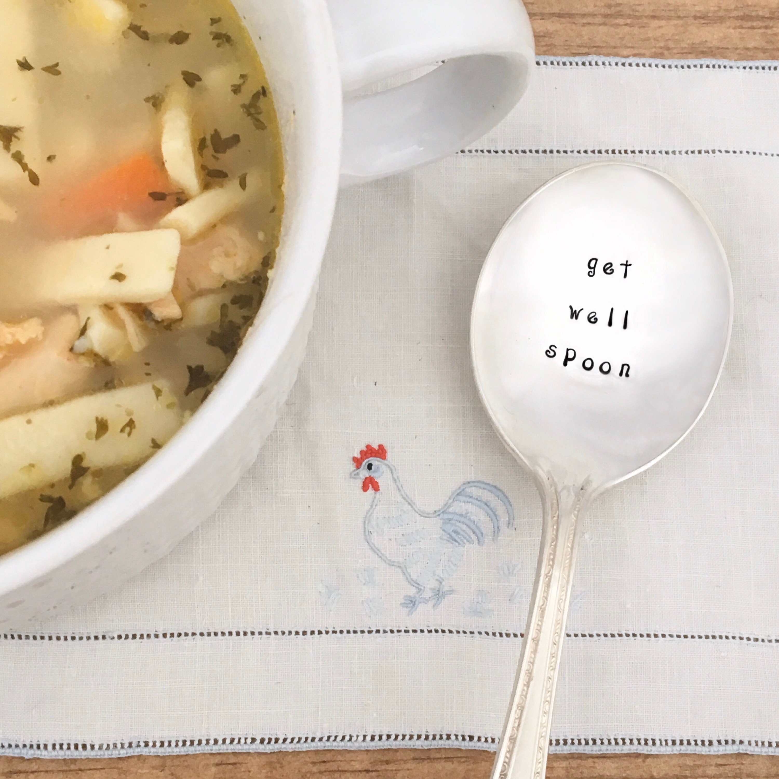 Vintage Silver Soup Spoon Get Well Spoon Hand Stamped image