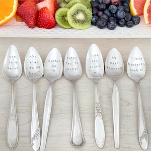 Vintage silverplate fruit spoons, grapefruit spoons, citrus spoons,  hand stamped and personalized.
