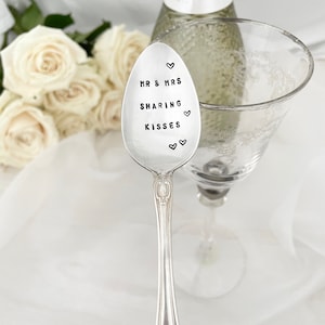 hand stamped vintage wedding spoon -mr and mrs sharing kisses,   wedding keepsake, wedding favors, anniversary gift,  newlywed gift