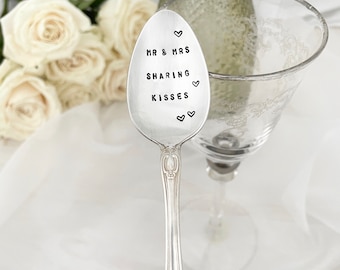 hand stamped vintage wedding spoon -mr and mrs sharing kisses,   wedding keepsake, wedding favors, anniversary gift,  newlywed gift