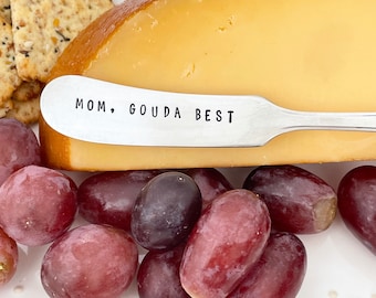 Mom, gouda best - hand stamped vintage cheese knife, personalized gift for mom, charcuterie, cheese board