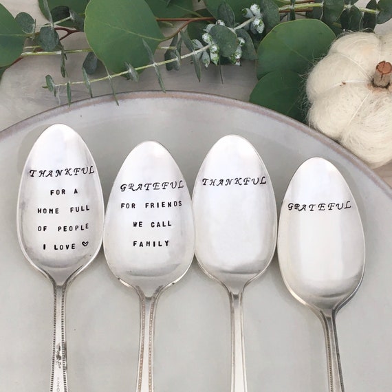 tablespoon hostess gift family dinner holiday utensil Happy Thanksgiving Engraved Serving Spoon