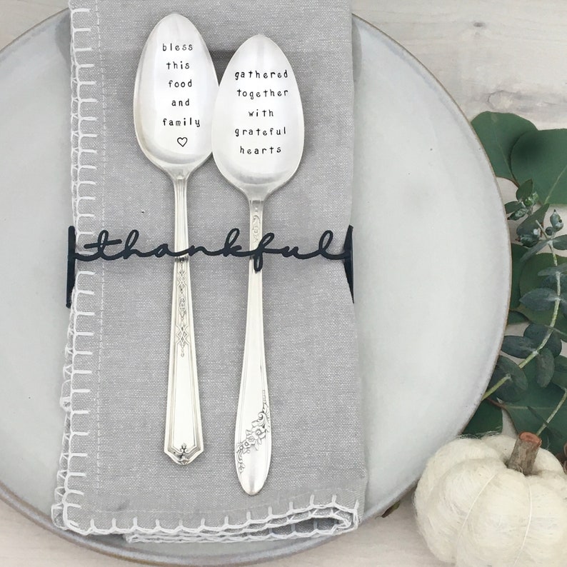 hand stamped serving spoon Gathered together with grateful hearts image 2