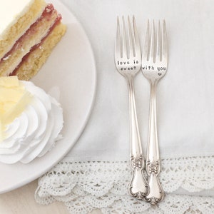 Love is sweet with you. Dessert forks, cake forks, wedding, anniversary gift image 2