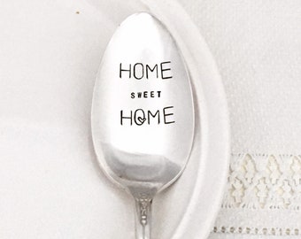 Hand Stamped Vintage Serving Spoon - Home Sweet Home,    hostess gift, housewarming, vintage silverware