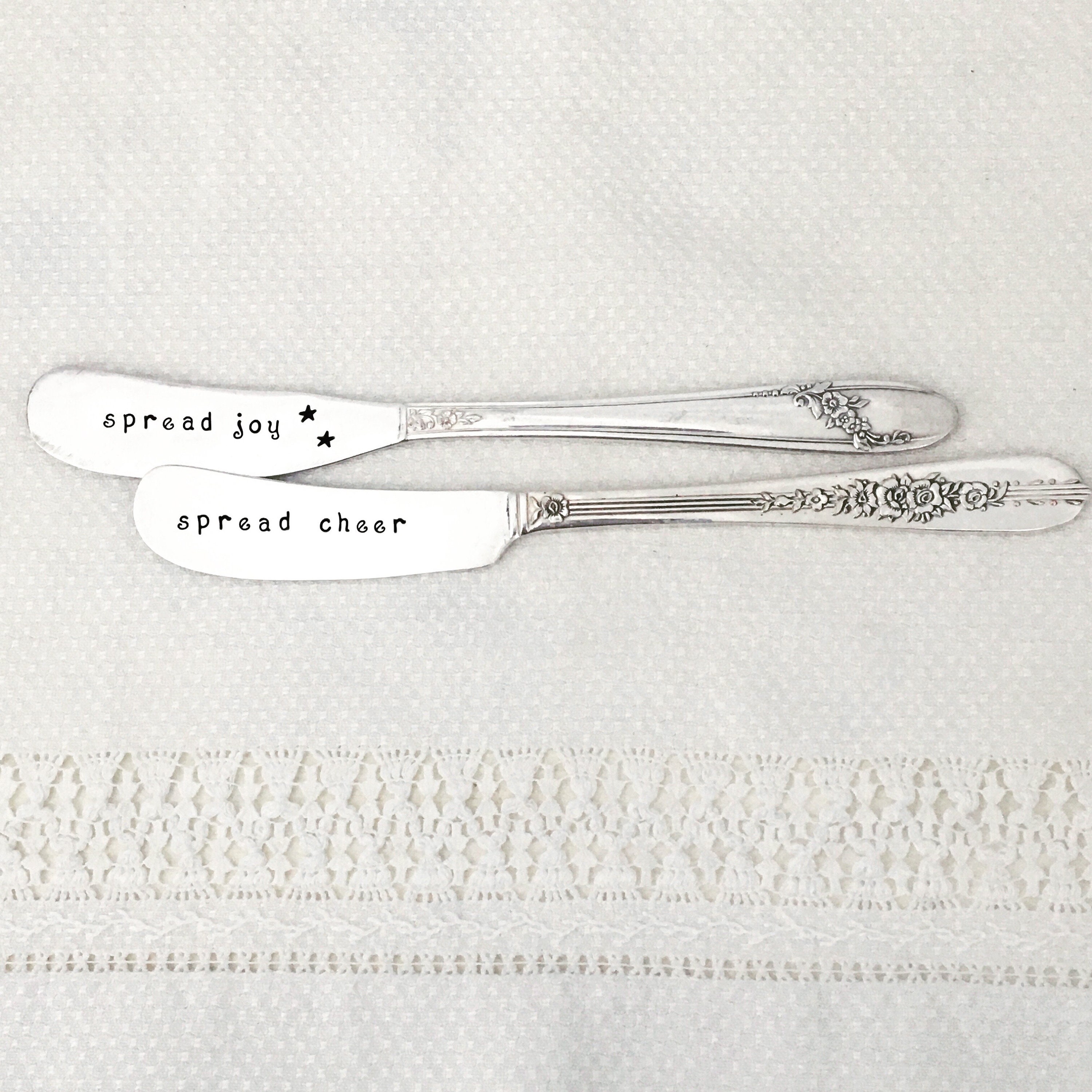 Vintage Silver Butter Knives Spread Joy & Spread Cheer Hand Etsy