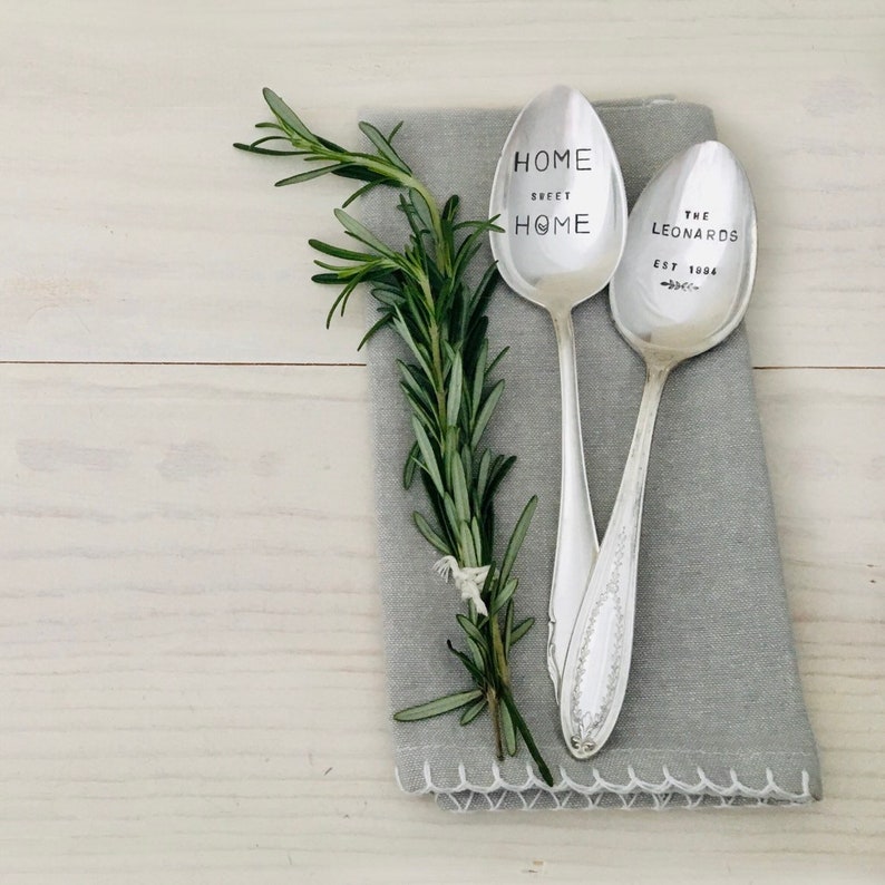 Hand Stamped Vintage Serving Spoon - Personalized with Family Name, hostess gift, housewarming, vintage silverware image 3