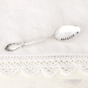 antique silver baby spoon, personalized baby gift, newborn present, baby shower gift, baptism, christening, keepsake baby gift