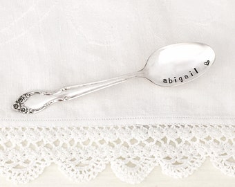 antique silver baby spoon, personalized baby gift, newborn present, baby shower gift, baptism, christening, keepsake baby gift