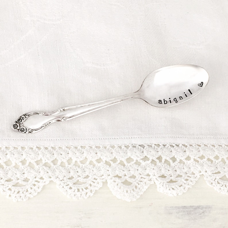 antique silver baby spoon, personalized baby gift, newborn present, baby shower gift, baptism, christening, keepsake baby gift image 1
