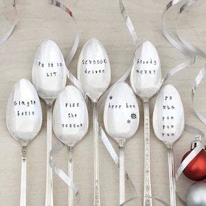 Christmas cocktail spoons, holiday bar tools, bar cart, stir sticks, swizzle sticks, stir spoons,holiday party, happy hour