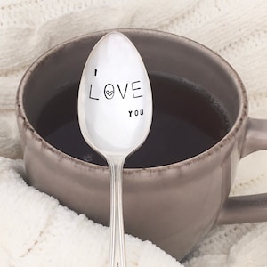 I Love You - hand stamped vintage silver spoon  teaspoon, coffee spoon, valentine, sweetheart gift