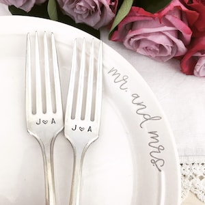Personalized Wedding Forks - hand stamped with initials & dated handles,  wedding cake forks, wedding keepsake, monogrammed forks