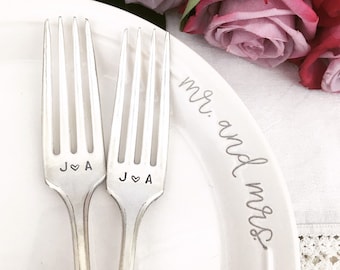 Personalized Wedding Forks - hand stamped with initials & dated handles,  wedding cake forks, wedding keepsake, monogrammed forks