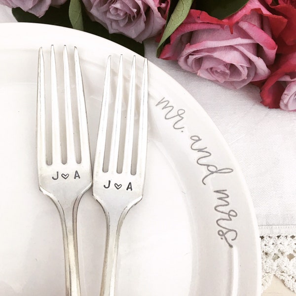 Personalized Wedding Forks - hand stamped with initials & dated handles,  wedding cake forks, wedding keepsake, monogrammed forks