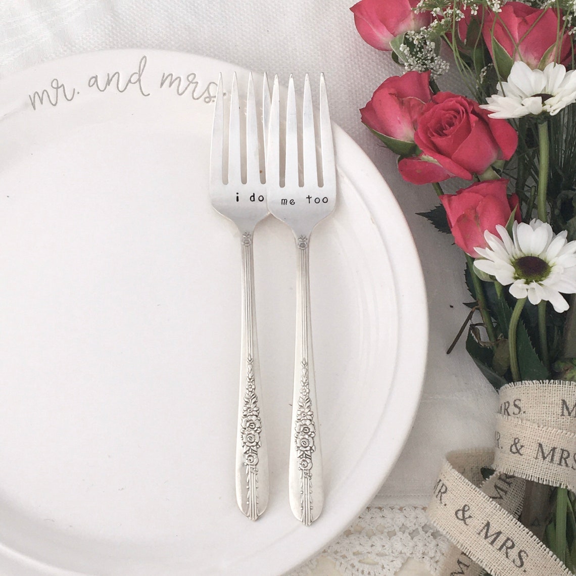 Vintage Wedding Forks I Do & Me Too Hand Stamped Silver Etsy