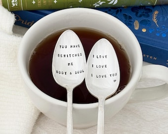 You Have Bewitched Me Body and Soul, I Love I Love I Love You.   Jane Austen tea spoons,  Pride and Prejudice gift