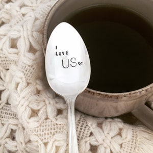 I Love Us - hand stamped vintage silver spoon  teaspoon, coffee spoon, valentine, sweetheart gift