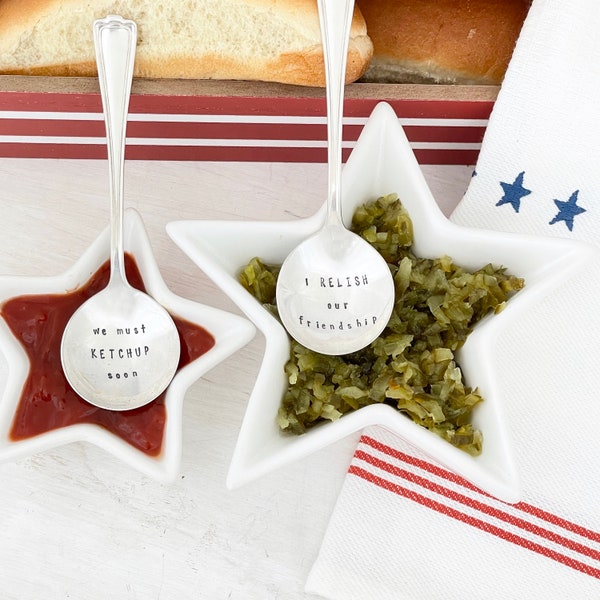 We must ketchup soon, I relish our friendship - condiment spoons,  BBQ serving pieces, summer hostess gift,