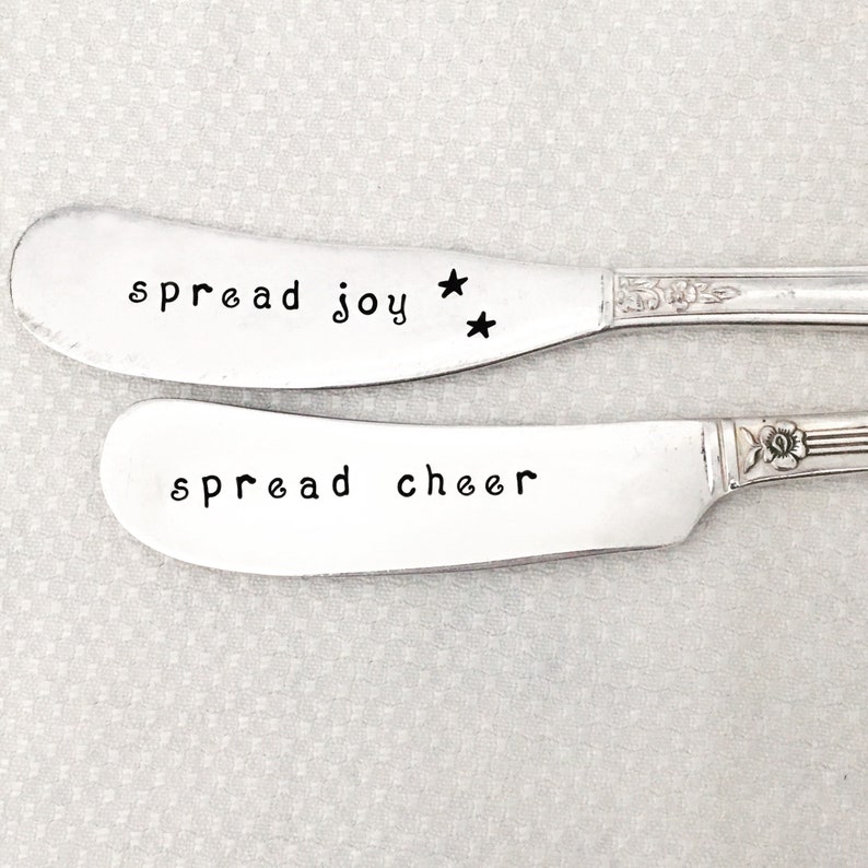 Vintage Silver Butter Knives Spread Joy & Spread Cheer Hand Etsy