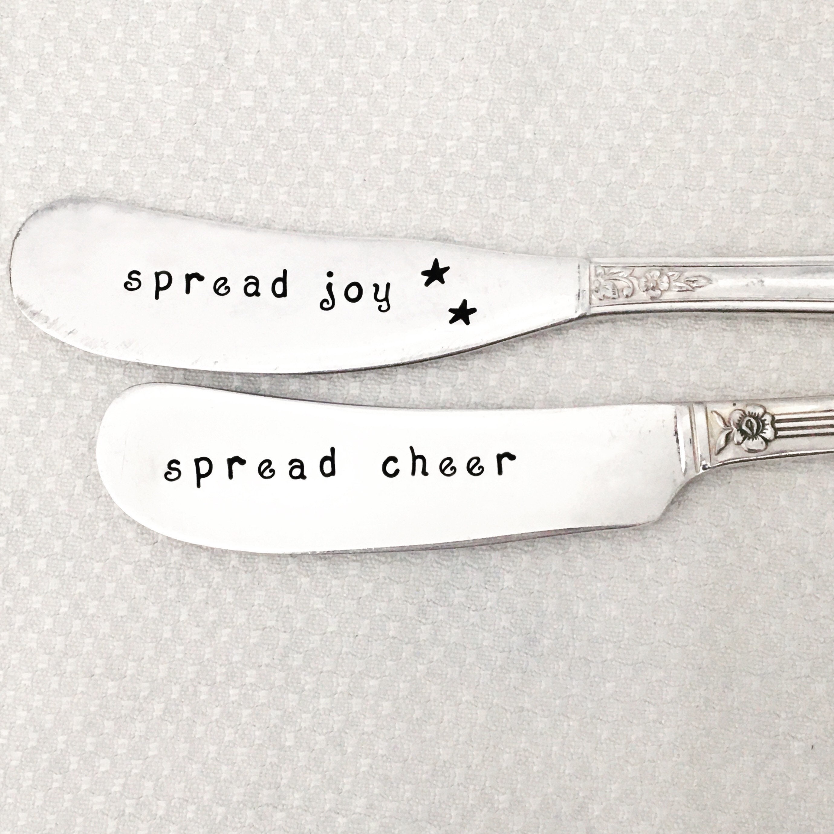 Vintage Silver Butter Knives Spread Joy & Spread Cheer Hand Etsy
