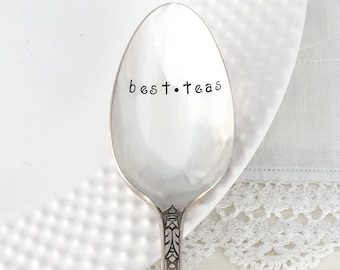 hand stamped silver spoon - best-teas     best friend gift, bff, besties, vintage silver tea spoon