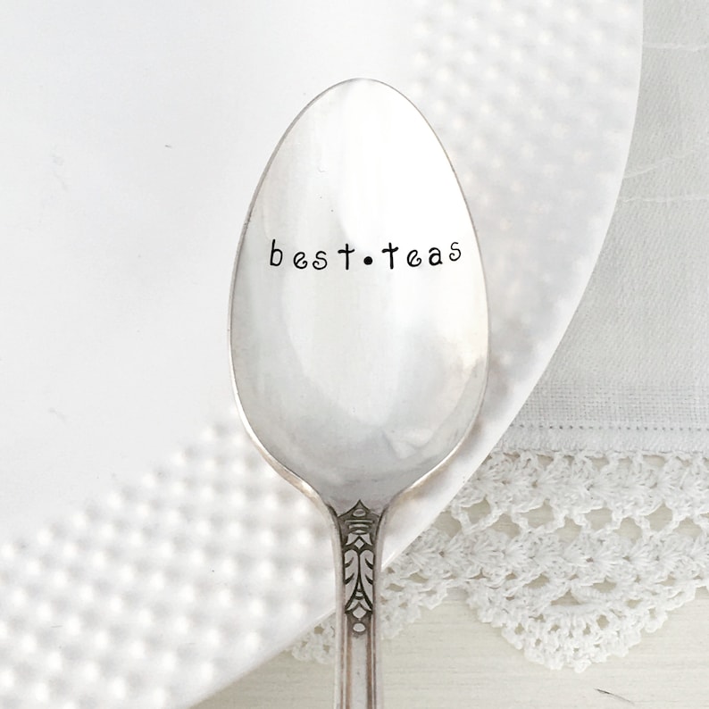 hand stamped silver spoon - best-teas     best friend gift, bff, besties, vintage silver tea spoon 