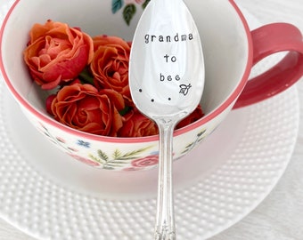 Vintage tea spoon - grandma to be, pregnancy announcement, hand stamped silver, personalized