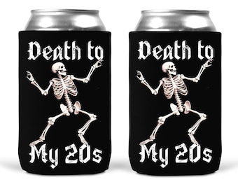 Death to My 20s Gothic Skeleton Can Cooler Sleeves - Insulated 12oz Beverage Beer Soda Cover 30th Birthday Party Decor and Favors