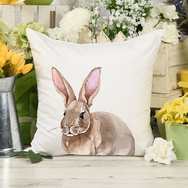 Bunny Rabbit Throw Pillow or Cover | Farmhouse Easter Decor Spring Decorations Brown Housewarming Mothers Day Gift for Women Mom Her Grandma