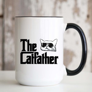 The Catfather 15 oz Large Coffee Mug Best Cat Dad Ever Daddy Cup Cat Lover Funny Birthday Christmas Gift for Men Grandpa Husband Boyfriend