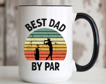 Best Dad By Par 15 oz Coffee Cup | Golf Quote Saying Birthday Christmas Fathers Day Gift for Golfer Golfing Lover Men Father Grandpa Husband