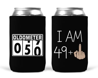 Funny 50th Birthday Can Cooler Set - I Am 49 Plus Middle Finger & Oldometer 49-50 12oz Beverage Beer Soda Cover 40 Year Birthday Party Decor