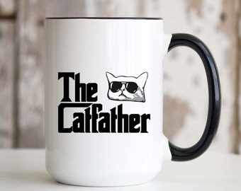 The Catfather 15 Unzen große Kaffeetasse Bester Katzenvater aller Zeiten Daddy Cup Katzenliebhaber Lustig Geburtstag Weihnachtsgeschenk für Männer Opa Ehemann Freund