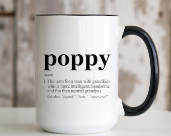 Poppy Definition 15 oz Mug | Poppy Defined 15oz Coffee Cup Funny Christmas Birthday Gift Idea for Grandpa Fathers Day Present Grandfather