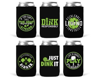 Pickleball Can Cooler Sleeves - Insulated 12oz Beverage Beer Soda Party Decor Favors Pickle Ball Lover Player Gift Idea for Men Women