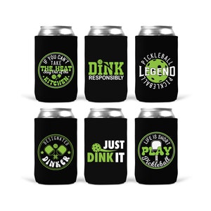 Pickleball Can Cooler Sleeves - Insulated 12oz Beverage Beer Soda Party Decor Favors Pickle Ball Lover Player Gift Idea for Men Women