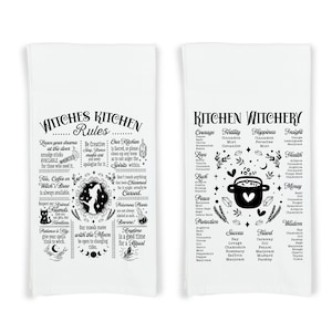 Witches Kitchen Rules and Kitchen Witchery Flour Sack Kitchen Towels Witch Birthday Christmas Housewarming Hostess Halloween Witchy Gift