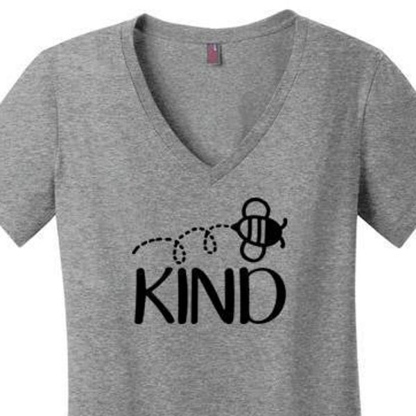 Bee Kind V-Neck Shirt for Women | Be Kind | Womens T-Shirt | Bee Kind Ladies Vneck Tee | Kindness | Positive Happy Graphic V Neck T-Shirt
