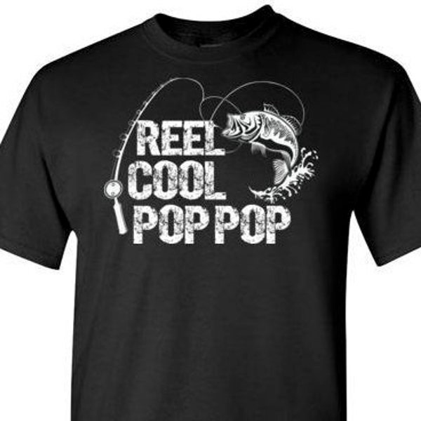 Reel Cool Pop Pop Shirt for Men | Pop Pop Fishing Shirt | Fishing Gift | Pop Pop Christmas Gift from Grandkids | Fisherman Birthday Gifts