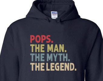 Pops the Man the Myth the Legend Hoodie for Men | Pops Man Myth Legend Hoodies | Grandpa Christmas Gift | Funny Pullover Sweatshirt Gifts